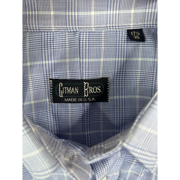 Gitman Bros Shirt Men's Extra Large Blue Window Pane Long Sleeve 17.5 35 - Picture 5 of 6